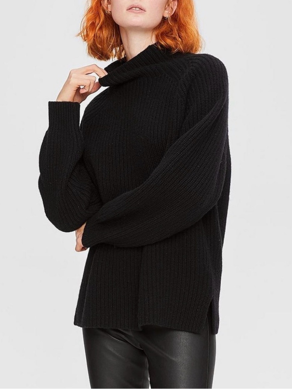 Theory Black Ribbed Mock Neck Sweater